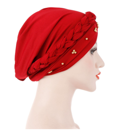 Women's Hair Care Islamic Jersey Head Scarf Milk Silk Muslim Hijab Beads Braid Wrap Stretch Turban Hat Chemo Cap Head Wrap