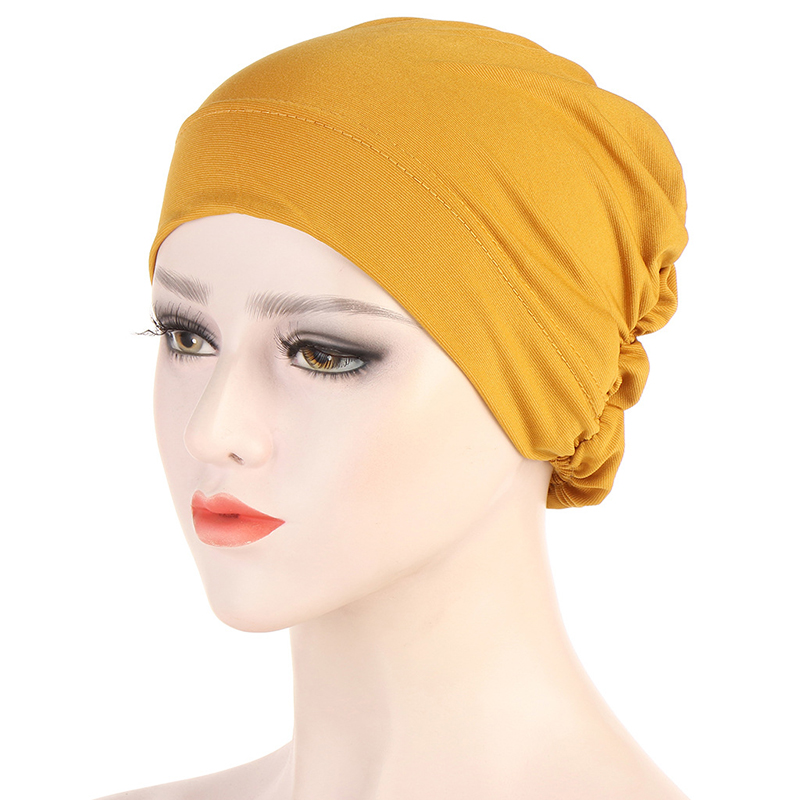 Folds muslim women elastic tie jersey hijab underscarf caps soft cotton head wrap turban bonnet islamic headscarf turbante