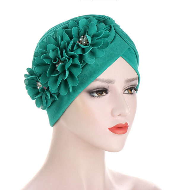 Fashion Women Diamonds Flower Turban Cap Soild Color Muslim Headscarf Bonnet Inner Hijabs Arab Head Wraps Indian Hat