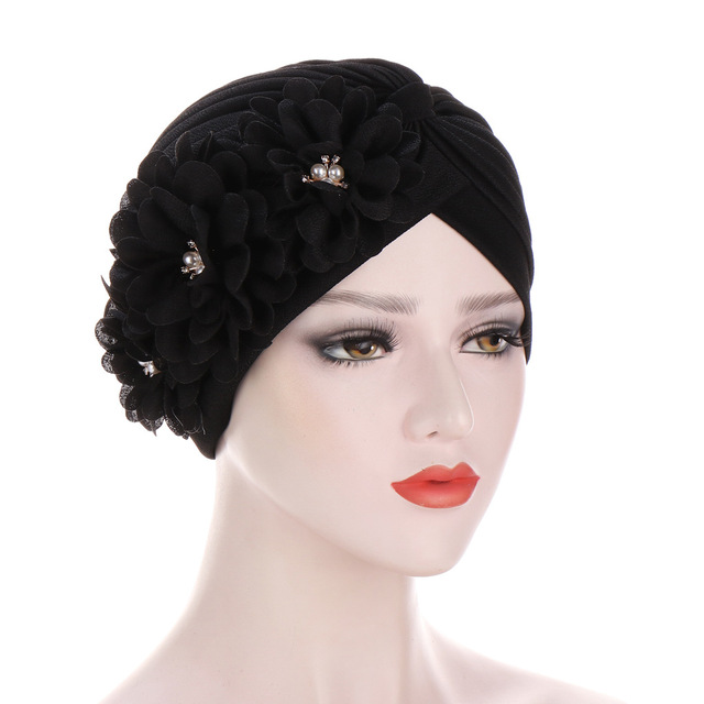 Fashion Women Diamonds Flower Turban Cap Soild Color Muslim Headscarf Bonnet Inner Hijabs Arab Head Wraps Indian Hat