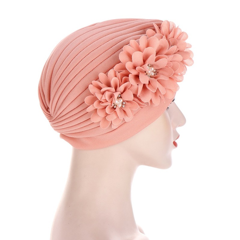 Fashion Women Diamonds Flower Turban Cap Soild Color Muslim Headscarf Bonnet Inner Hijabs Arab Head Wraps Indian Hat
