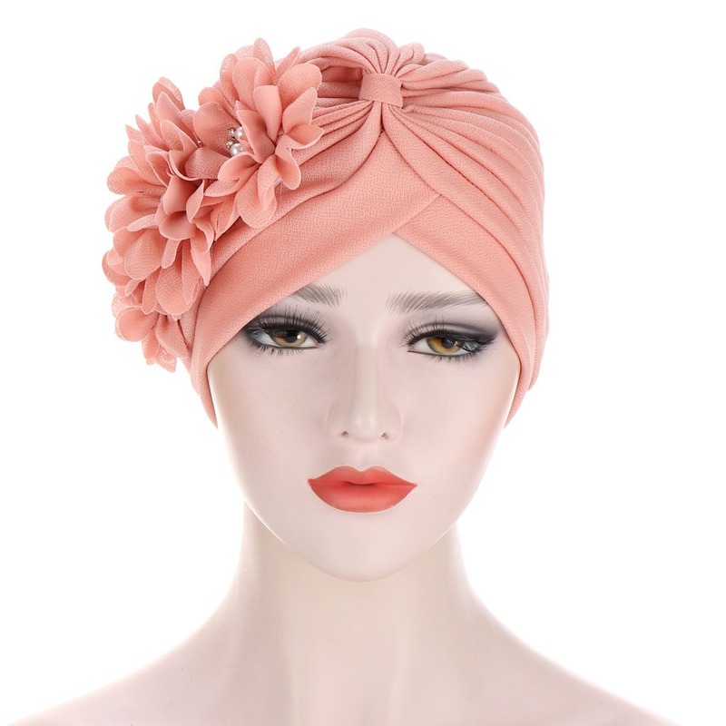 Fashion Women Diamonds Flower Turban Cap Soild Color Muslim Headscarf Bonnet Inner Hijabs Arab Head Wraps Indian Hat