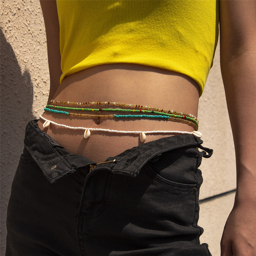 4Pcs/Set Bohemian Beaded Waist Chain Creative Shell Pendant Belly Chain for Female Girl Beach Bikini Jewelry Accessory