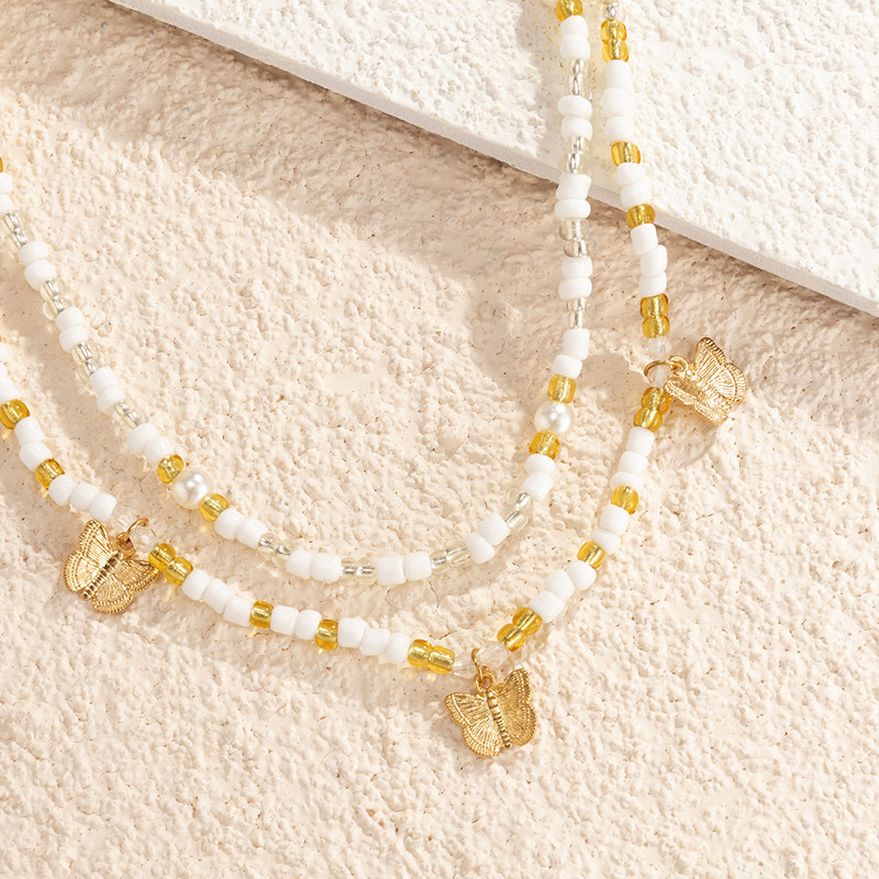 Fashion Beach Colored Rice Bead Butterfly Belly Waist Chain For Women Bead String Elastic Body Chain leisure Jewelry Accessories