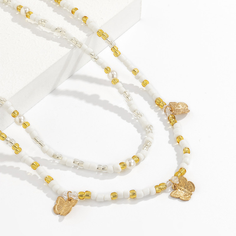 Fashion Beach Colored Rice Bead Butterfly Belly Waist Chain For Women Bead String Elastic Body Chain leisure Jewelry Accessories