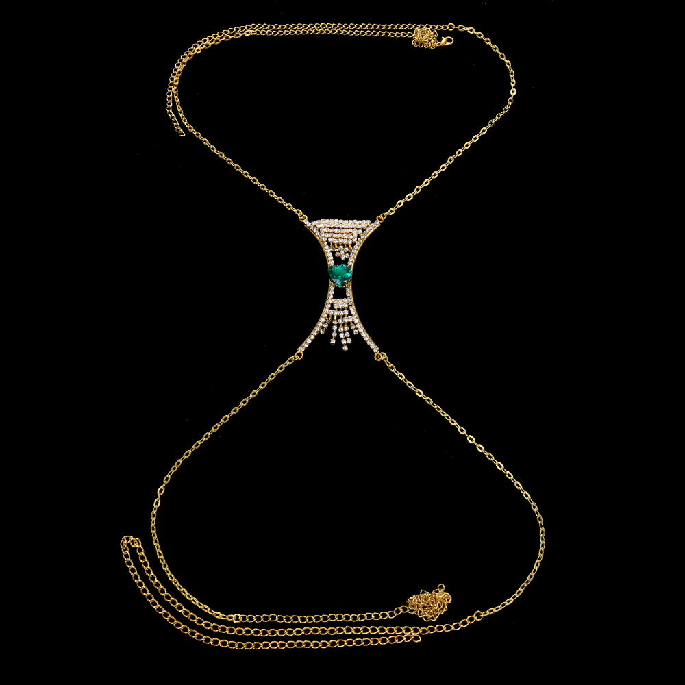 Rhinestone Beach Chest ChainHarness Necklace Waist Belly Body Chain Women Heart Crystal Bra Chain  Jewelry