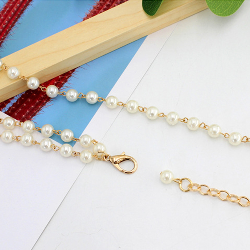 Pearl Thin Long Belt For Women Elegant Gold Metal Chain Body Belts Dress Decor Adjustable Female Waist Bands