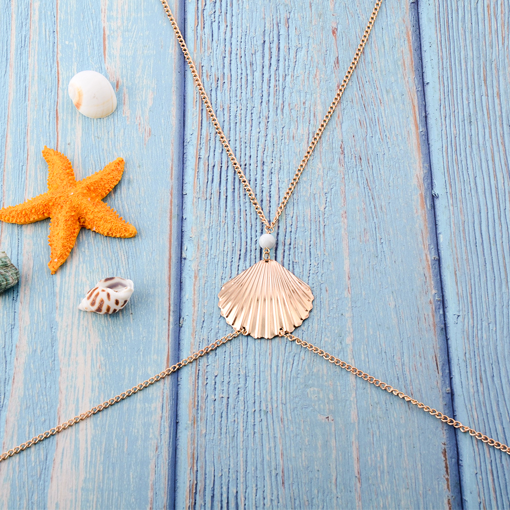 Sandy Beach Party Pearl Simple Cross Shell Chest Bra Chain Wedding Women Body Waist Chain Girl Necklace Accessories Jewelry