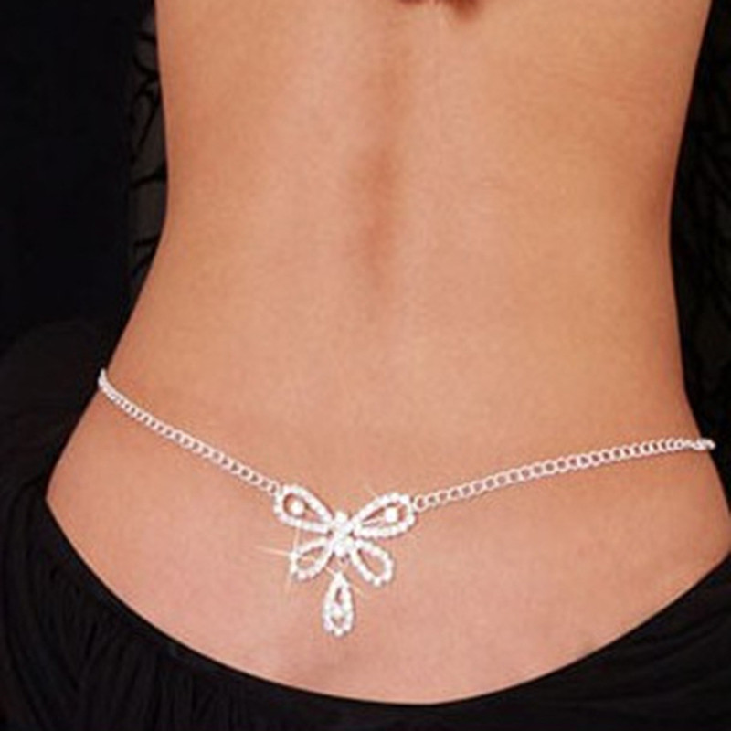 Sweet Crystal Butterfly Water Drop Waist Chain for Women Cute Club Party Sexy Belly Chain Jewelry Accessories