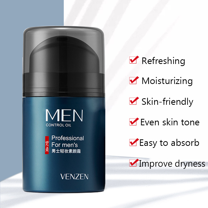 Professional Men's Face Cream Hide Pores Moisturizing Whitening Skin Facial Primer Refreshing Natural Base Makeup Cream