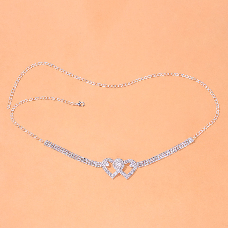 Fashion Double Heart Rhinestone Body Leg Thigh Chain for Women Sexy Love Heart Multi Layer Leg Chain Body Jewelry