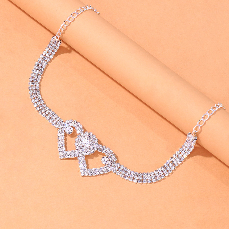 Fashion Double Heart Rhinestone Body Leg Thigh Chain for Women Sexy Love Heart Multi Layer Leg Chain Body Jewelry