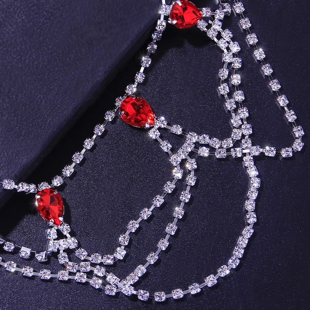 Red Crystal Thigh Rhinestone Leg Chain Body Jewelry for Women Sexy Elastic Multi-layer Leg Harness Thigh Chain Jewelry