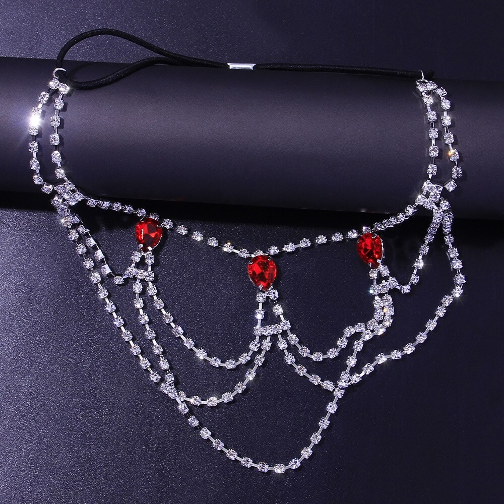 Red Crystal Thigh Rhinestone Leg Chain Body Jewelry for Women Sexy Elastic Multi-layer Leg Harness Thigh Chain Jewelry