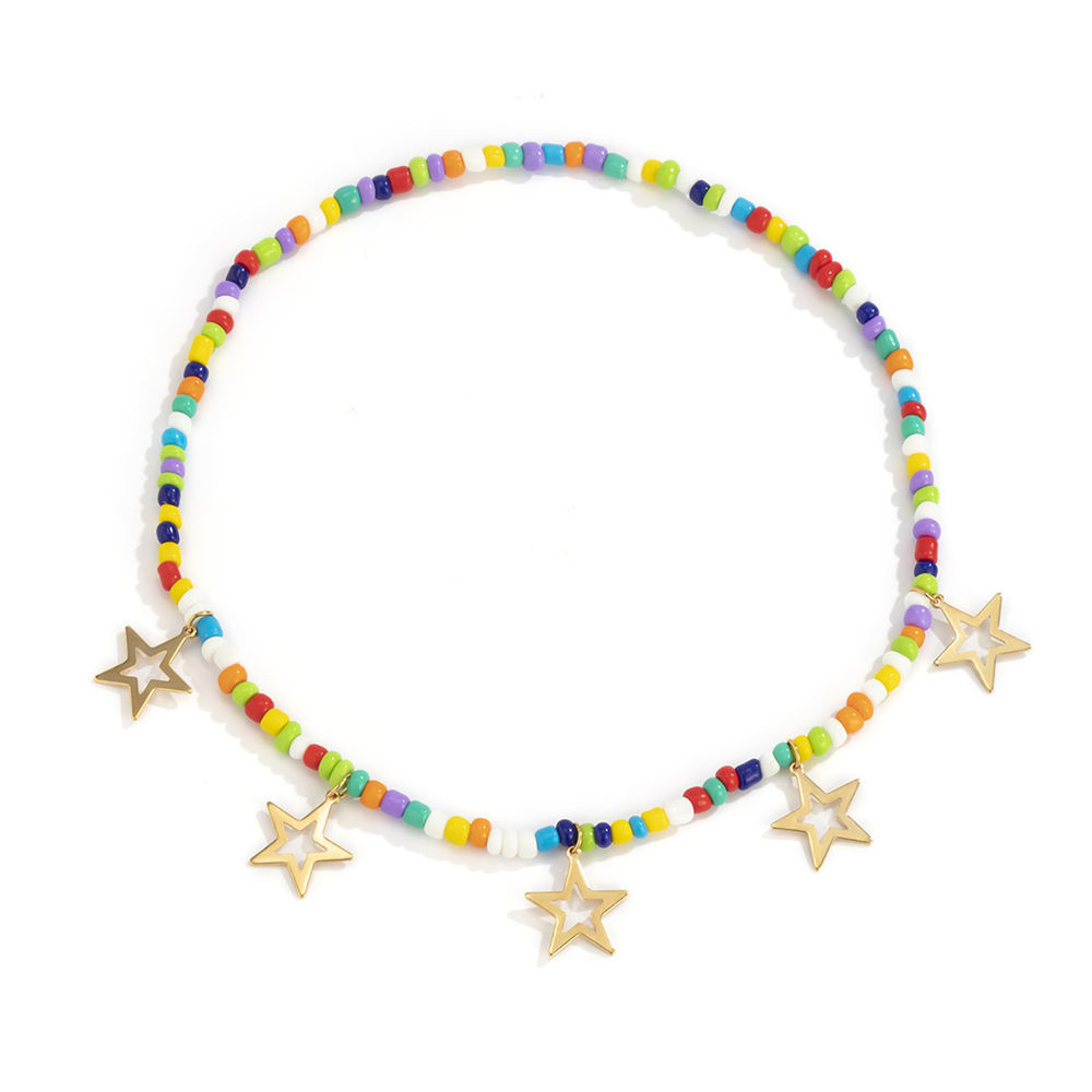 Rainbow Beads Leg Elasticity Chain Fashion Hollow Star Pendant Colorful Thigh Chain Beach Summber Jewelry New