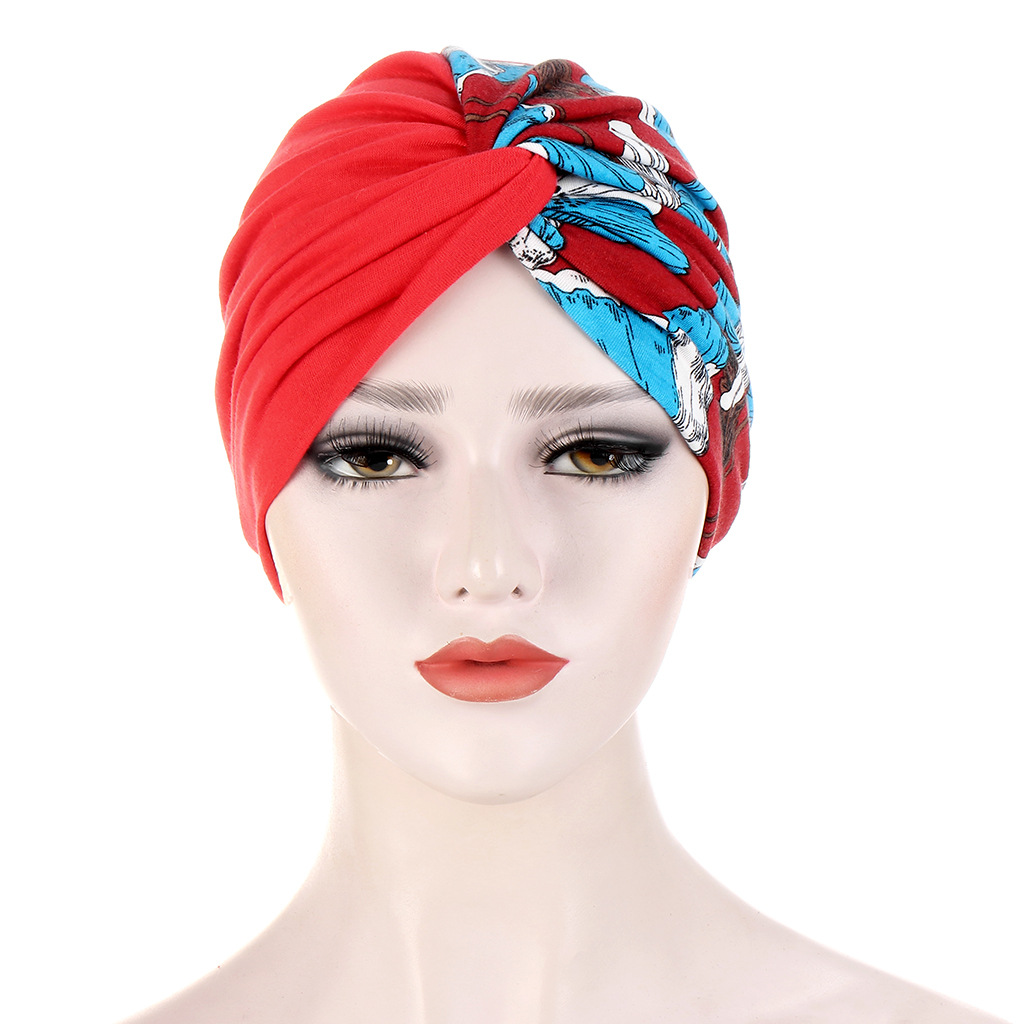 Muslim double-layer two-color stitching floral cloth twist turban cap Baotou cap turban cap