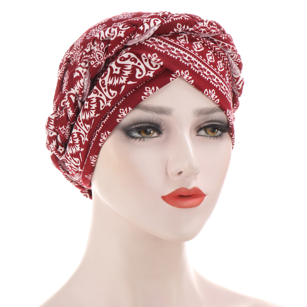 Muslim tie-dye brushed milk silk cloth braid hat short braid can hide hair scarf hat