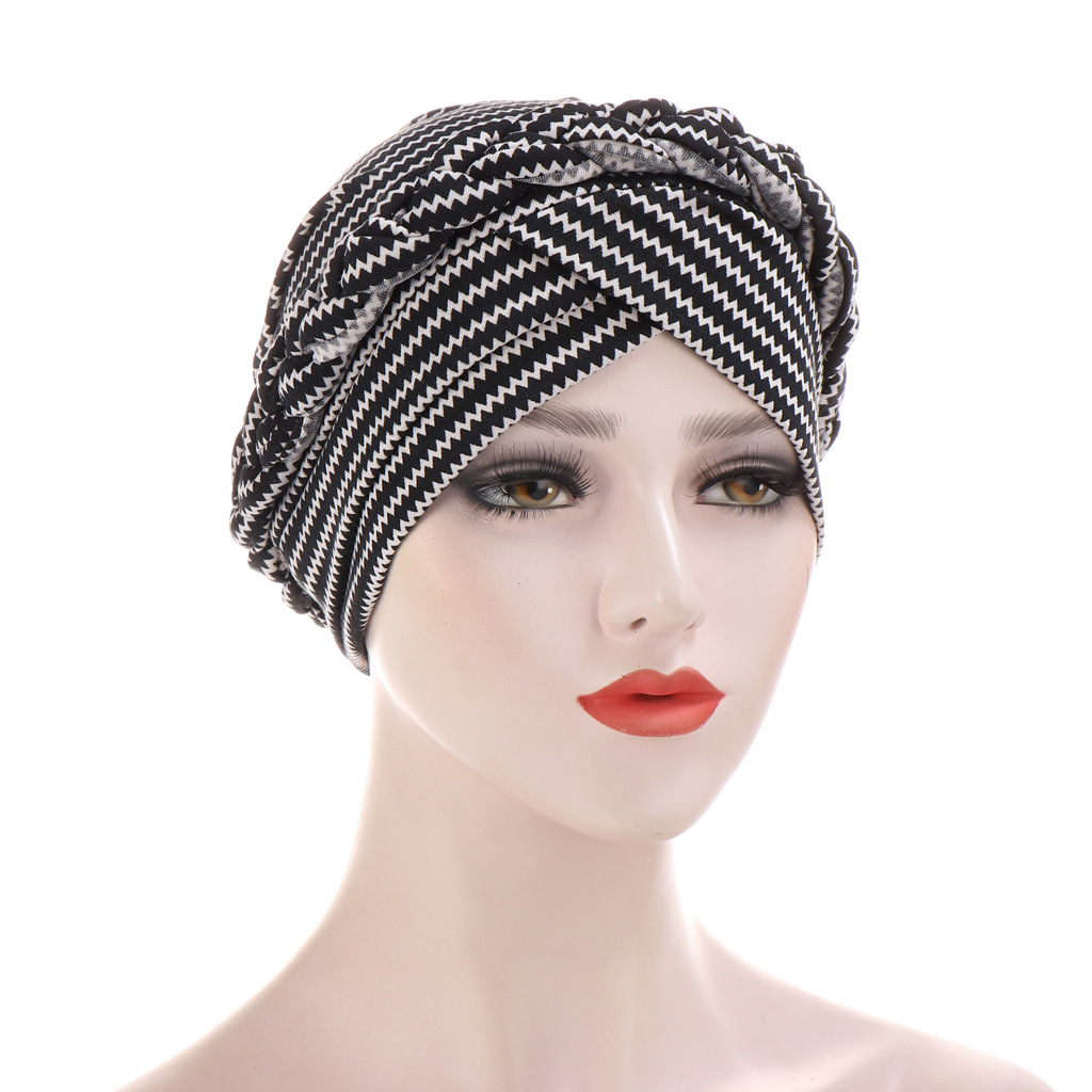 Muslim tie-dye brushed milk silk cloth braid hat short braid can hide hair scarf hat