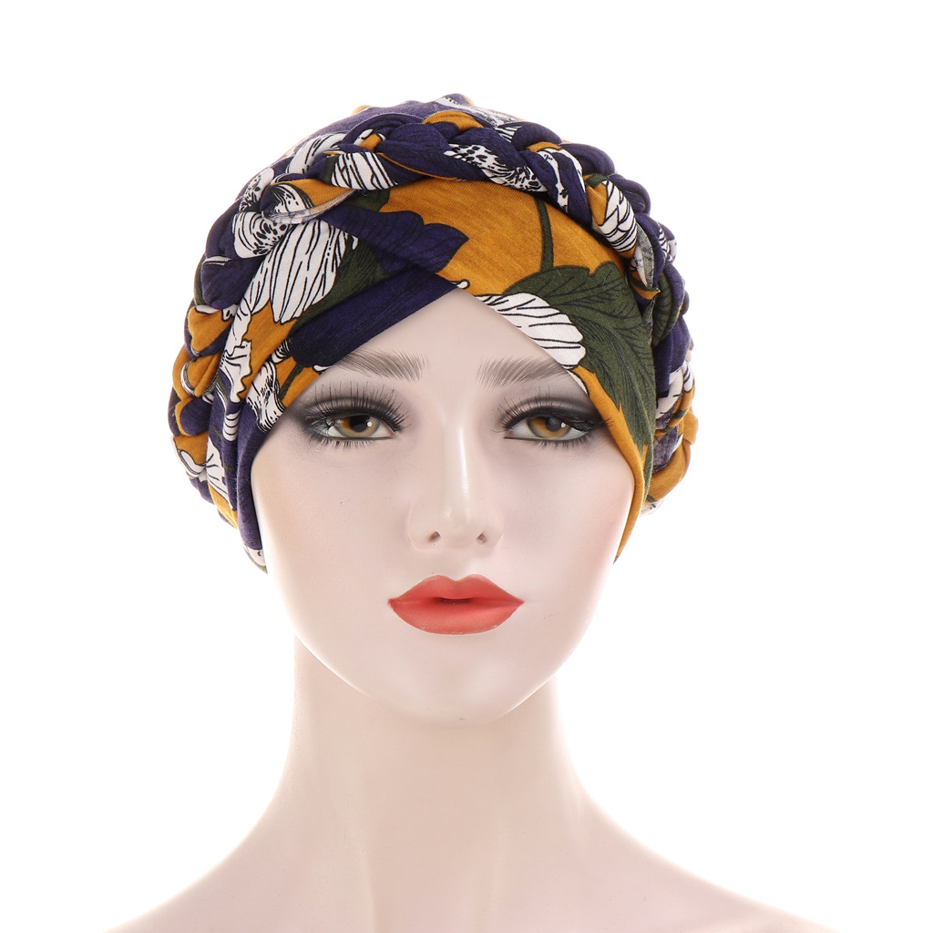 Muslim tie-dye brushed milk silk cloth braid hat short braid can hide hair scarf hat