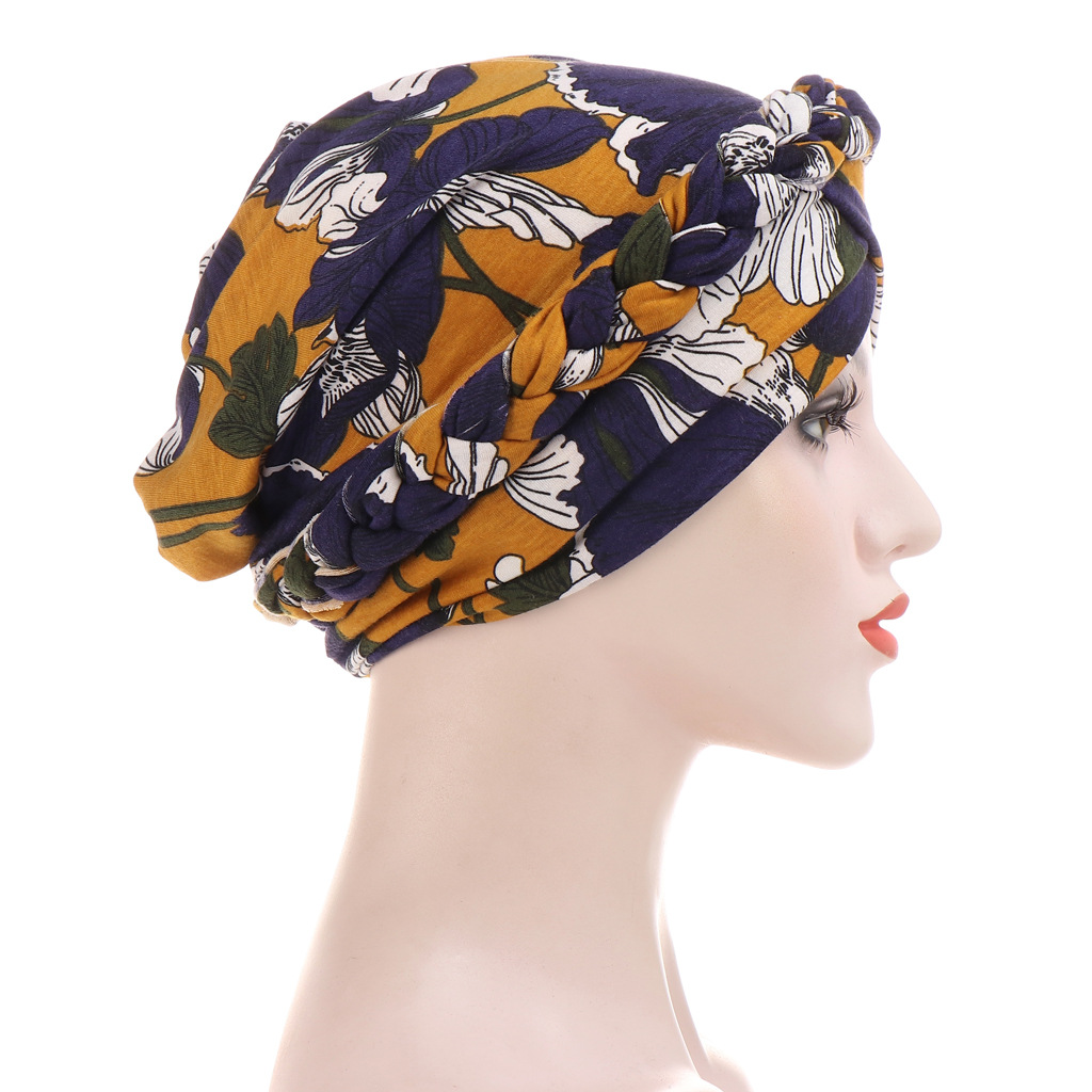 Muslim tie-dye brushed milk silk cloth braid hat short braid can hide hair scarf hat