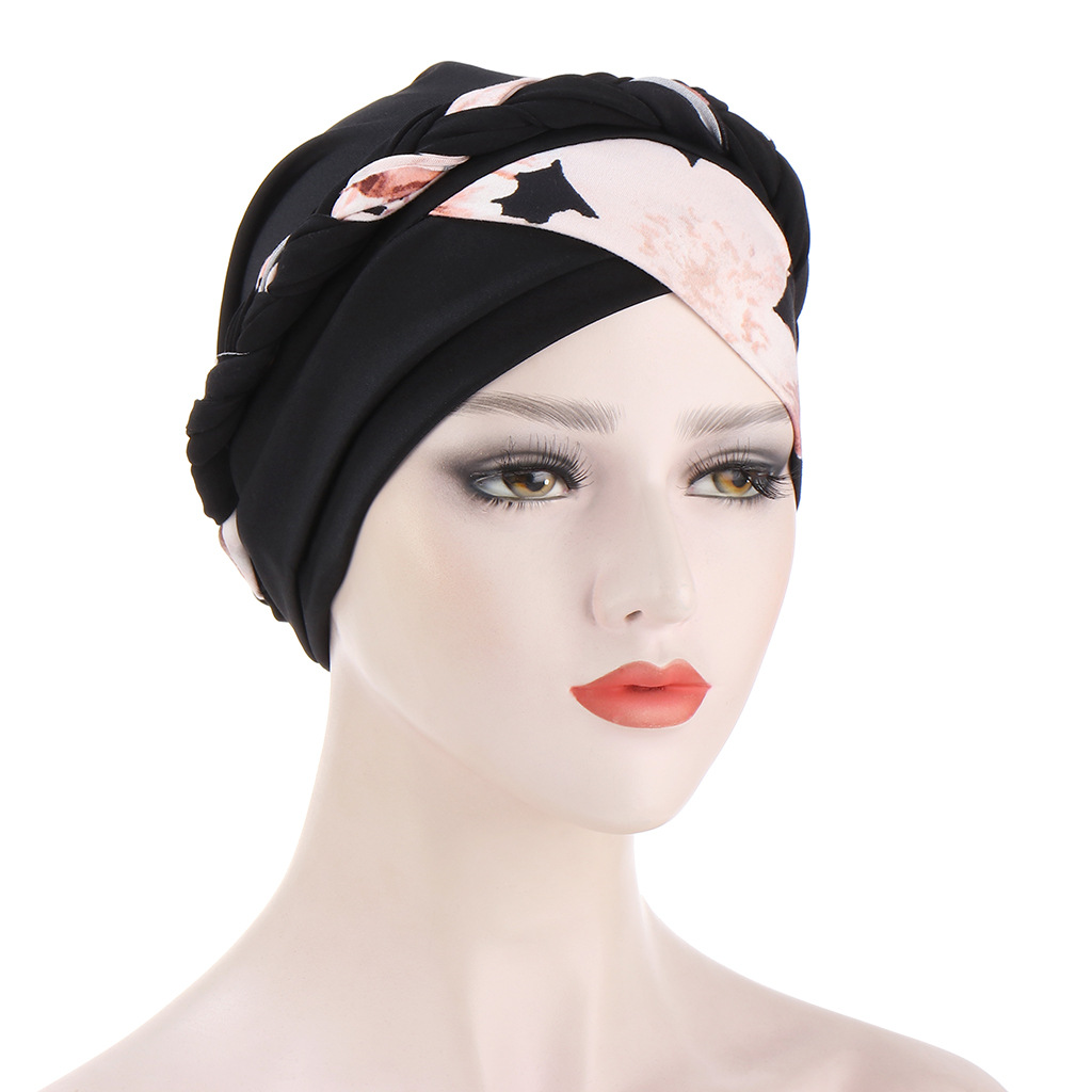 Muslim hijab hat leopard print parquet short braid fashion comfortable hijab hat