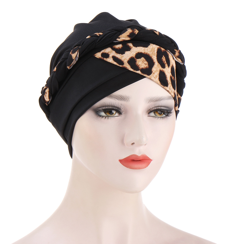 Muslim hijab hat leopard print parquet short braid fashion comfortable hijab hat