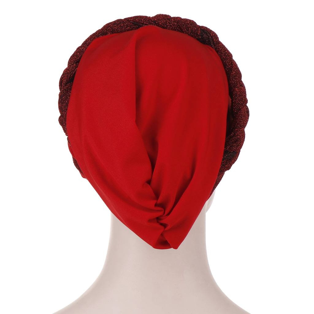 Muslim bright silk cloth braid milk silk can hide hair scarf hat two-color Muslim scarf hat