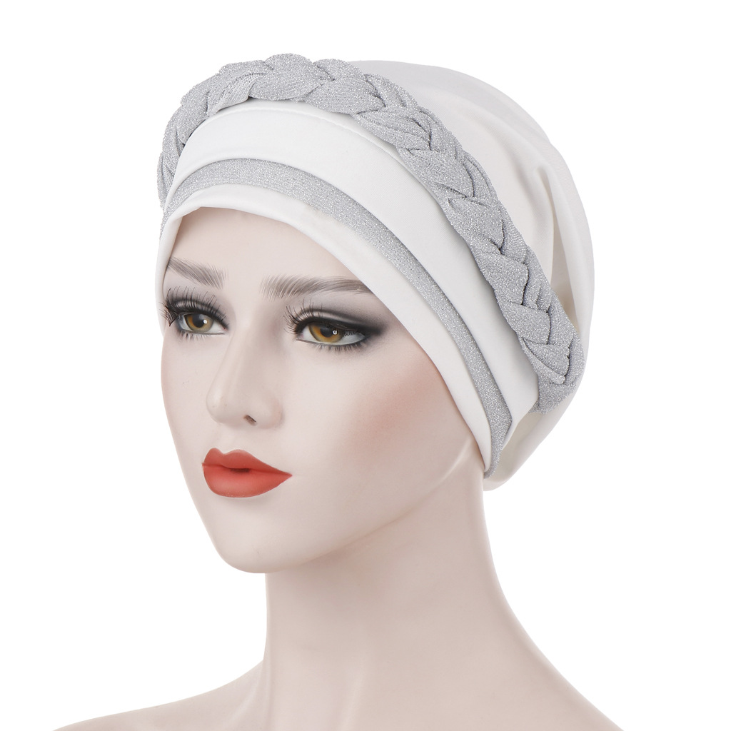 Muslim bright silk cloth braid milk silk can hide hair scarf hat two-color Muslim scarf hat