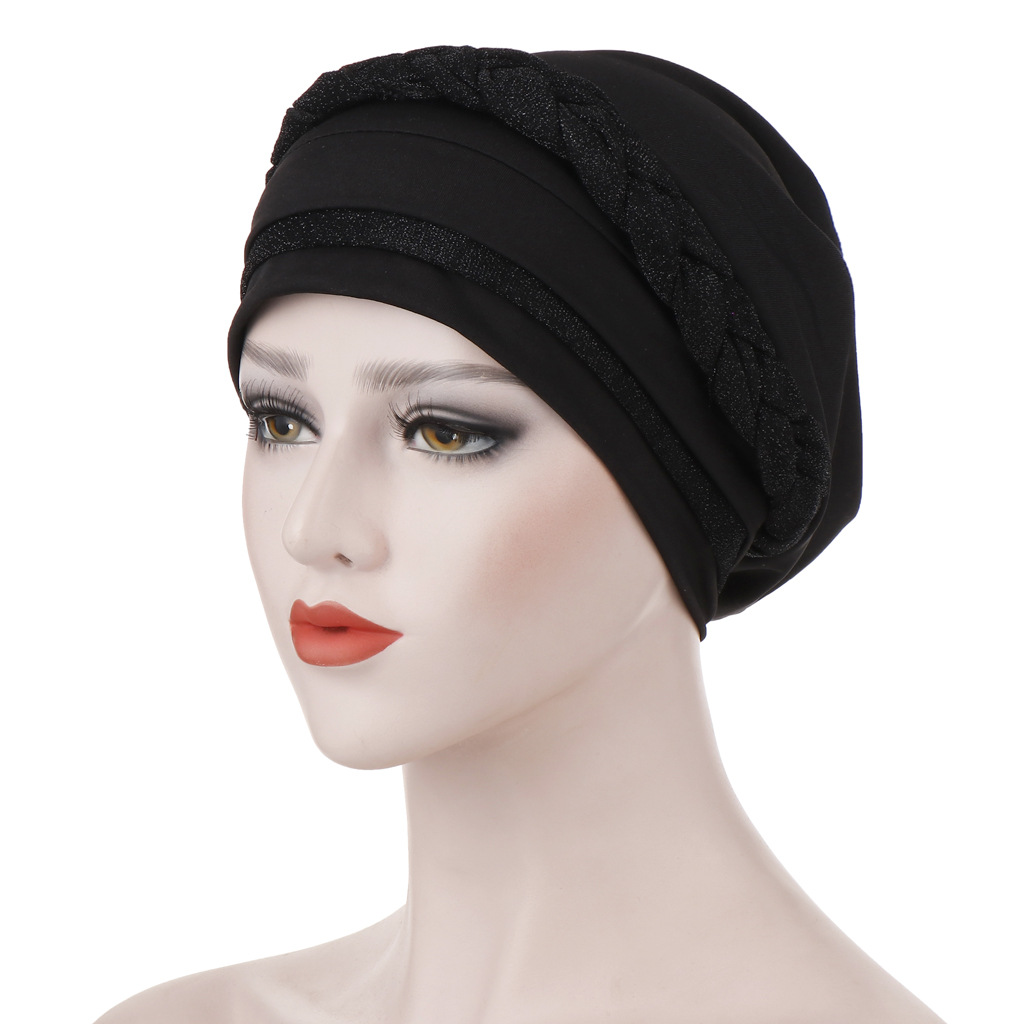 Muslim bright silk cloth braid milk silk can hide hair scarf hat two-color Muslim scarf hat