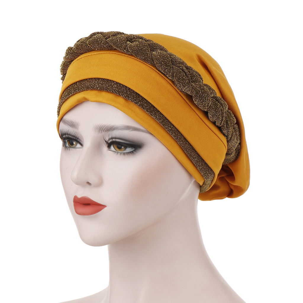 Muslim bright silk cloth braid milk silk can hide hair scarf hat two-color Muslim scarf hat
