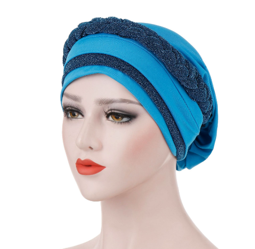 Muslim bright silk cloth braid milk silk can hide hair scarf hat two-color Muslim scarf hat