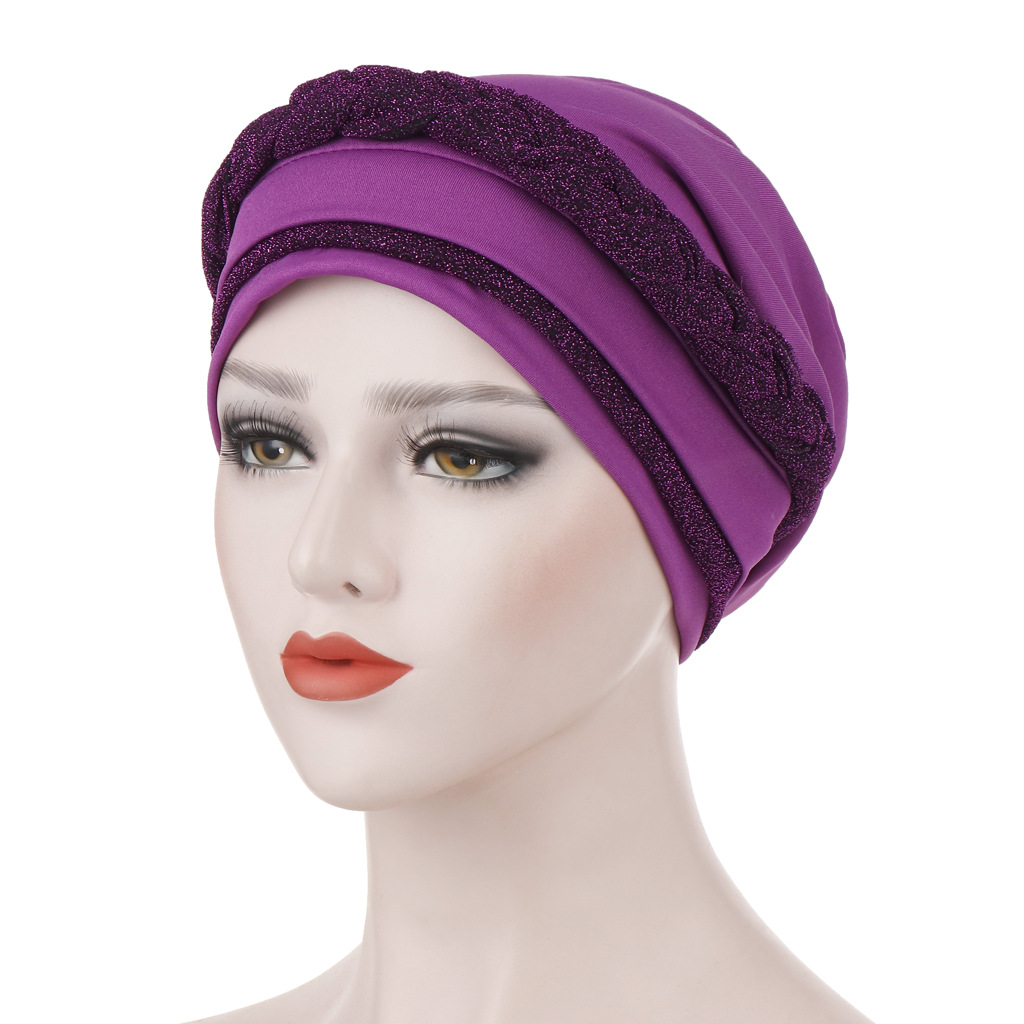 Muslim bright silk cloth braid milk silk can hide hair scarf hat two-color Muslim scarf hat