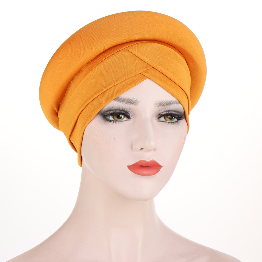 Muslim solid color turban cap semi-circular three-dimensional sponge Muslim chemotherapy cap behind the hair bag head cap