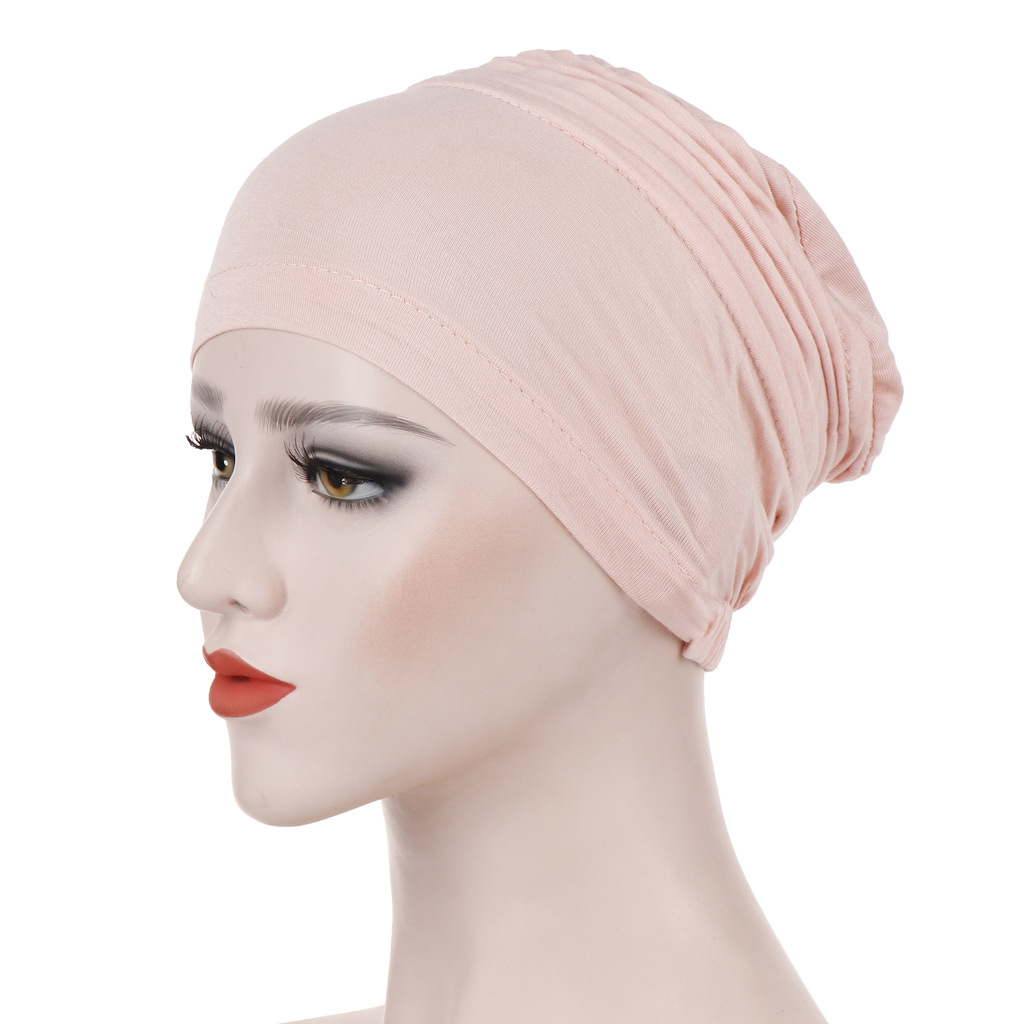 Muslim solid color back pleated bottoming cap Mercerized cotton turban cap Baotou cap