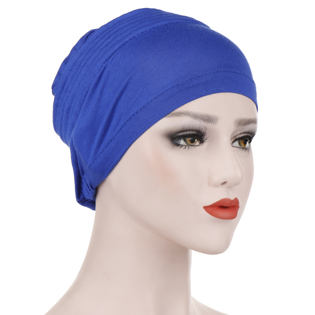 Muslim solid color back pleated bottoming cap Mercerized cotton turban cap Baotou cap