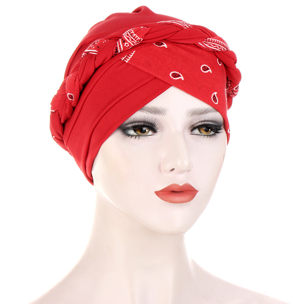 Muslim two-color floral cloth stitching short braid forehead and forehead cross braid hat multi-color turban hat Indian hat