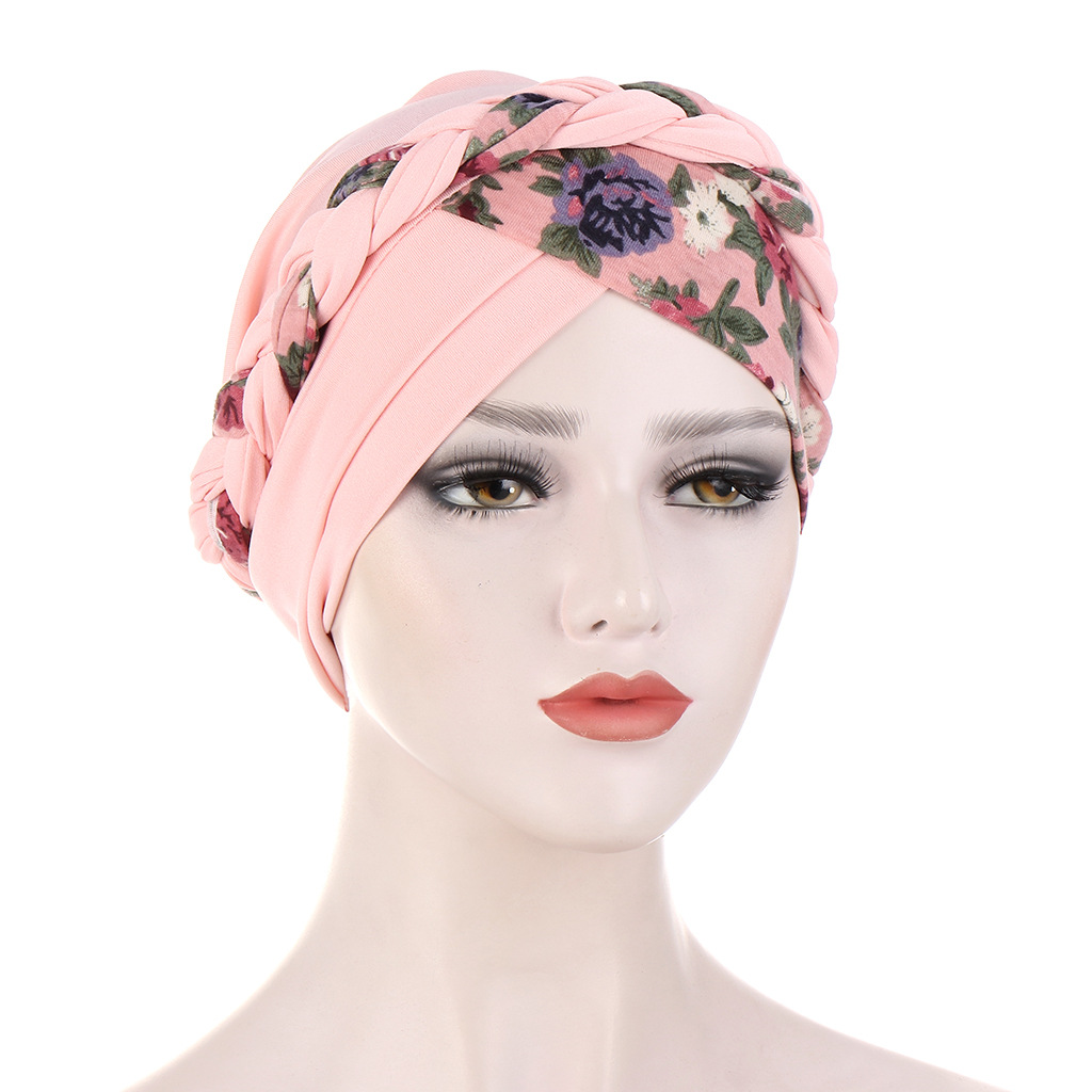 Muslim two-color floral cloth stitching short braid forehead and forehead cross braid hat multi-color turban hat Indian hat
