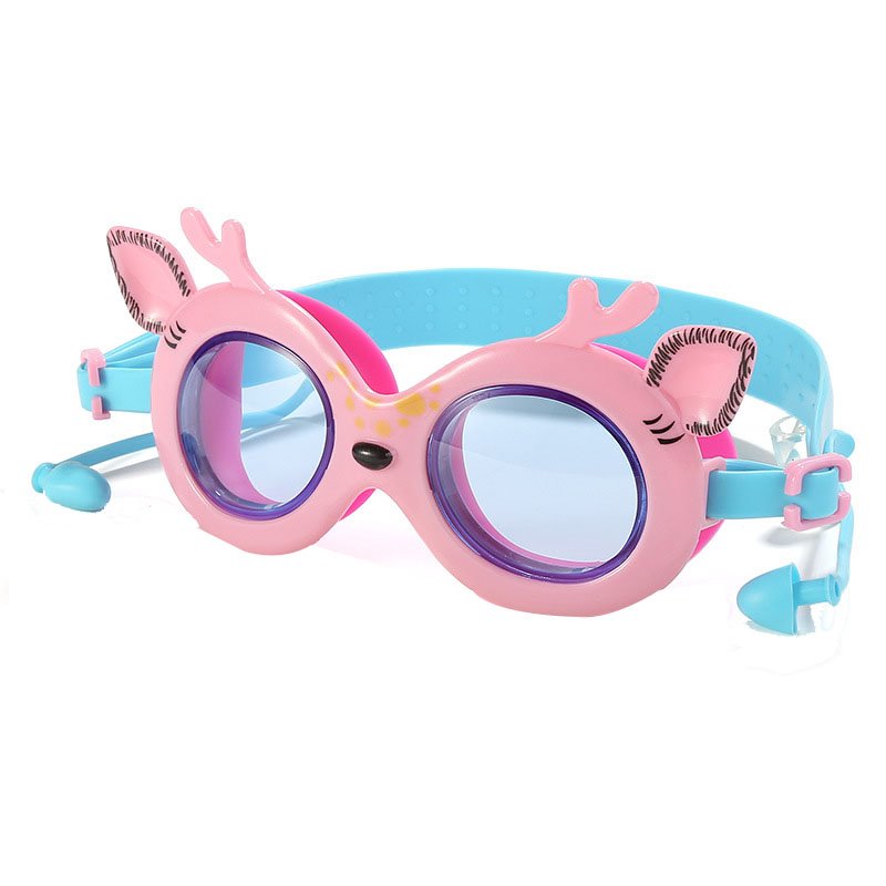 New Sika Deer Cartoon Children Swimming Goggles Earplugs UV and Fogging - Proof Glasses Men and Women