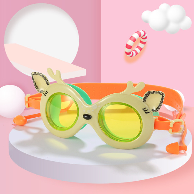New Sika Deer Cartoon Children Swimming Goggles Earplugs UV and Fogging - Proof Glasses Men and Women