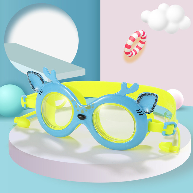 New Sika Deer Cartoon Children Swimming Goggles Earplugs UV and Fogging - Proof Glasses Men and Women