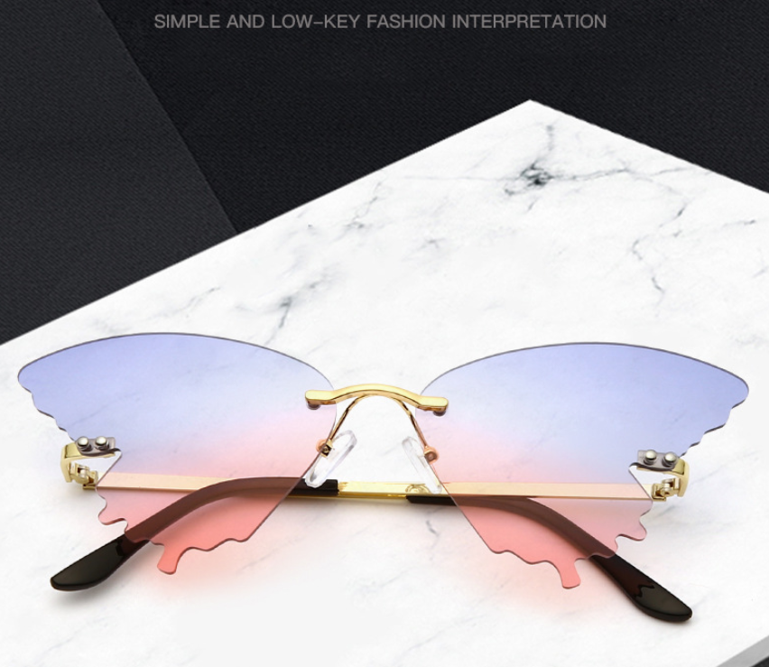 New Metal Rimless Butterfly Sunglasses Women Vintage  Protection Street Eyewear Cycling Travel Sports Goggles