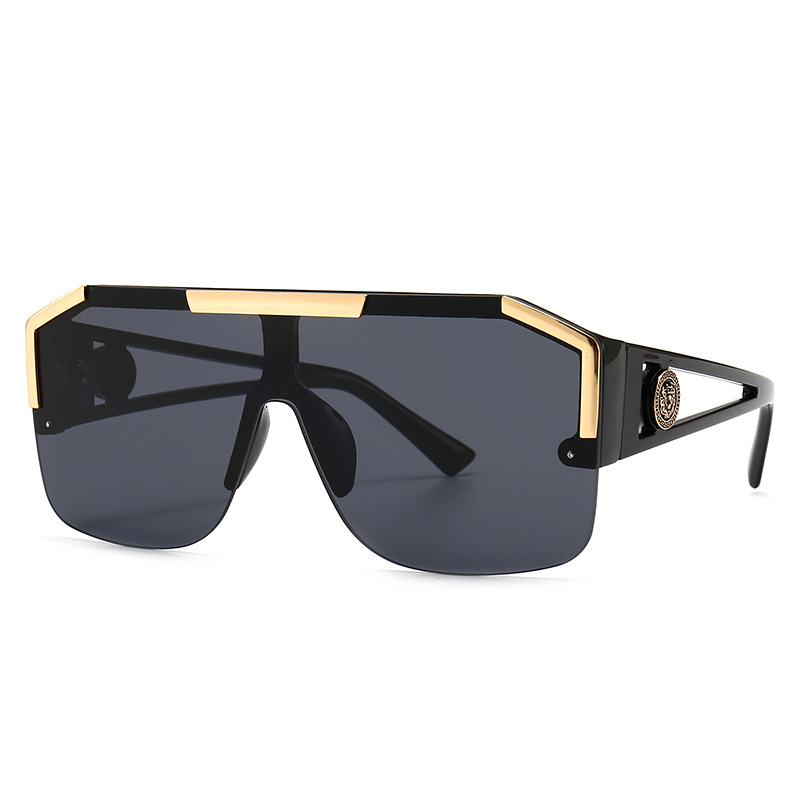 Fashion Luxury Brand Oversized Square Sunglasses Men Women Vintage Metal Big Frame Semi-Rimless One Lens Sun Glasses UV400
