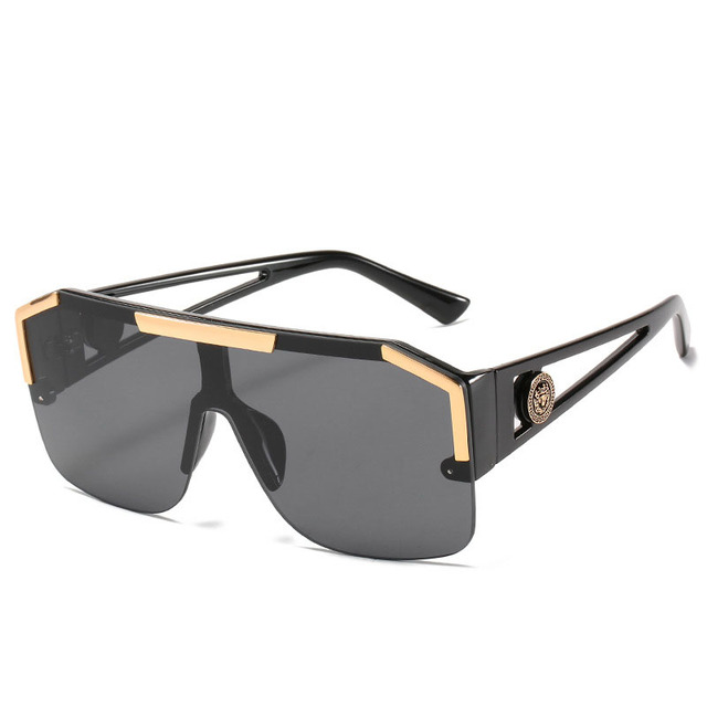 Fashion Luxury Brand Oversized Square Sunglasses Men Women Vintage Metal Big Frame Semi-Rimless One Lens Sun Glasses UV400