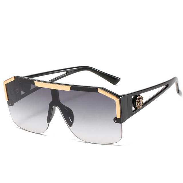 Fashion Luxury Brand Oversized Square Sunglasses Men Women Vintage Metal Big Frame Semi-Rimless One Lens Sun Glasses UV400