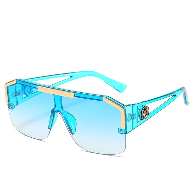 Fashion Luxury Brand Oversized Square Sunglasses Men Women Vintage Metal Big Frame Semi-Rimless One Lens Sun Glasses UV400