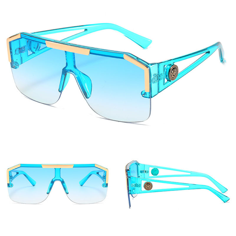 Fashion Luxury Brand Oversized Square Sunglasses Men Women Vintage Metal Big Frame Semi-Rimless One Lens Sun Glasses UV400