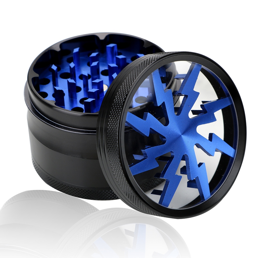 62MM 4-layer Aluminum Alloy Tobacco Grinder Smoking Herb Cutter Kitchen Dining room appliancesTransparent Latest Lightning-Shape Spice Weed Cutter