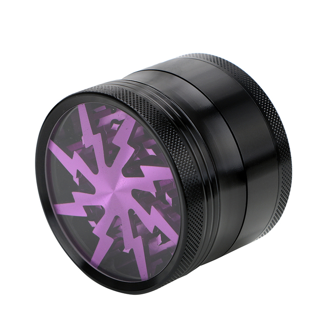 62MM 4-layer Aluminum Alloy Tobacco Grinder Smoking Herb Cutter Kitchen Dining room appliancesTransparent Latest Lightning-Shape Spice Weed Cutter