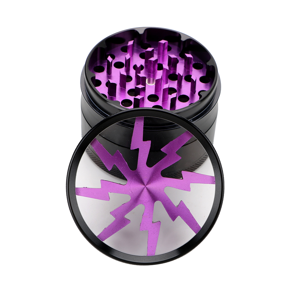 62MM 4-layer Aluminum Alloy Tobacco Grinder Smoking Herb Cutter Kitchen Dining room appliancesTransparent Latest Lightning-Shape Spice Weed Cutter