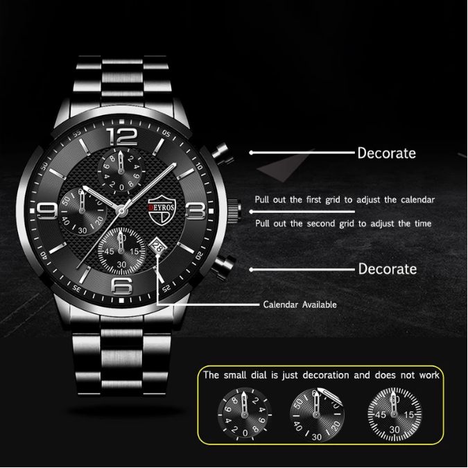 Brand Fashion Mens Watches Luxury Stainless Steel Quartz Wrist Watch Luminous Clock Men Business Casual Leather Watch